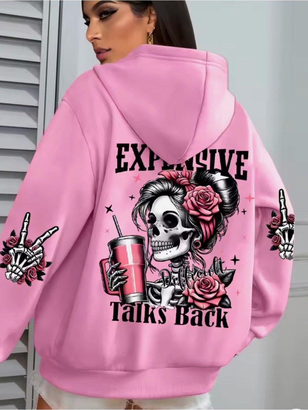 Expensive Talks Back Pink Graphic Hoodie